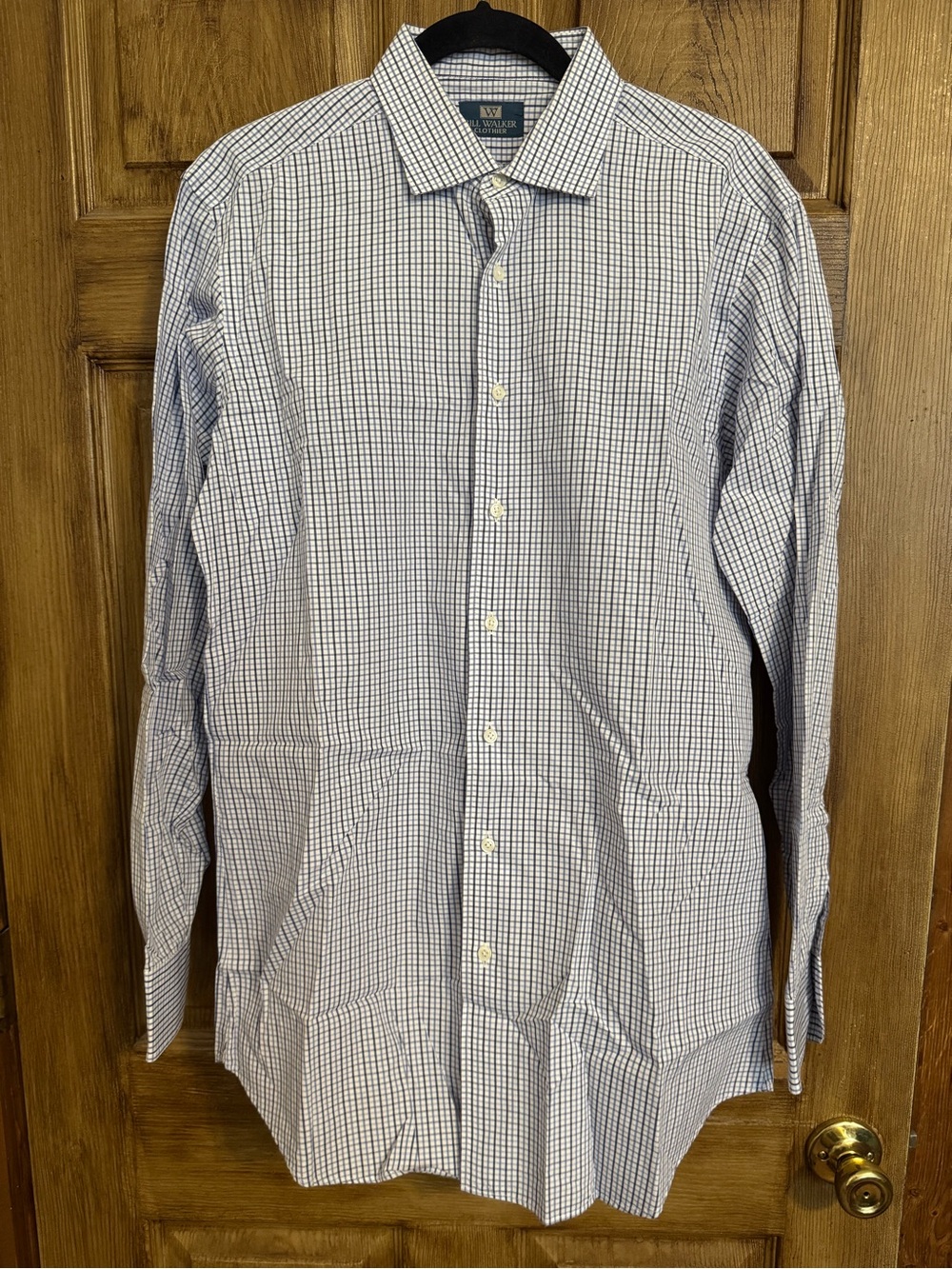 Bill Walker Clothier Men’s Navy and White Micro-Check Dress Shirt